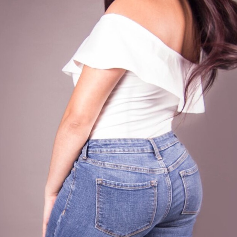 White off the should bodysuit